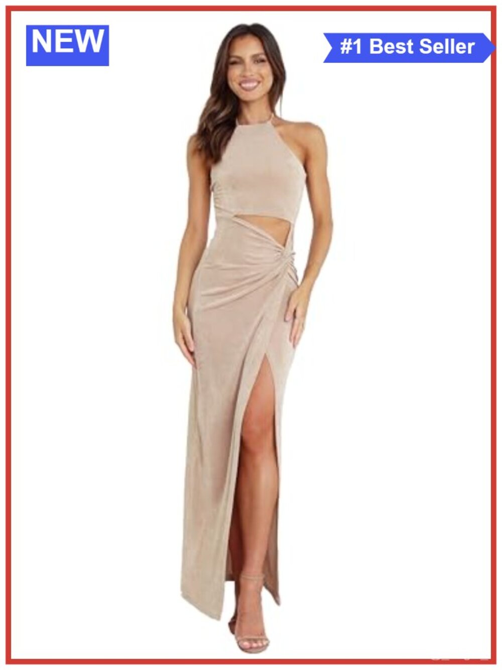 Petal & Pup Scarlette Halter Maxi Dress Cutout Twist Knot Split Formal